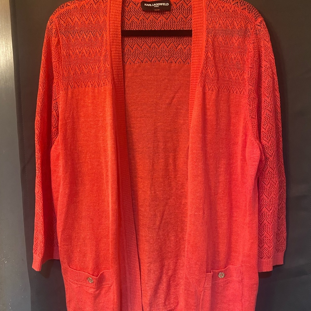 Karl Lagerfeld Coral Cardigan Sweater with Open Front